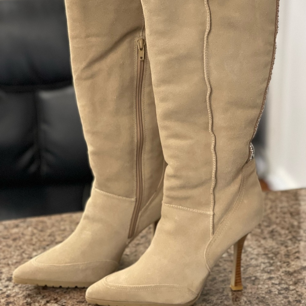Brand New Suede Shearling High Heel, Indie Designer, FILLMEUP Boots